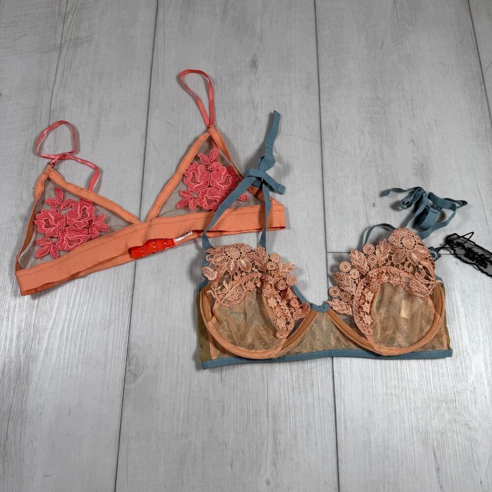 For Love & Lemons Floral Bra Size XS Bralette Pink Peach Blue Boho
